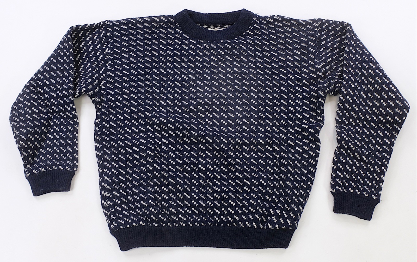 Rare Vintage LL BEAN Norwegian Birdseye Knit Wool Rayon Sweater 80s Navy Blue M