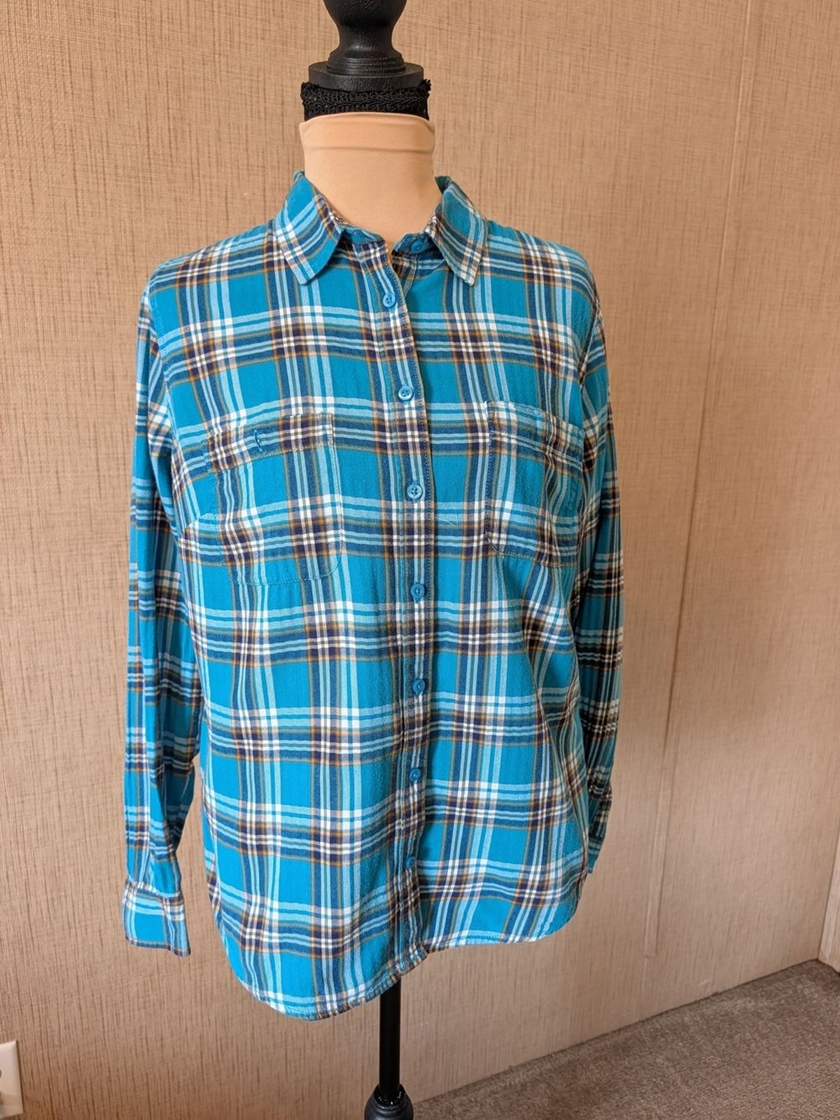St. John\'s Bay Turquoise Plaid Button-Down Shirt
