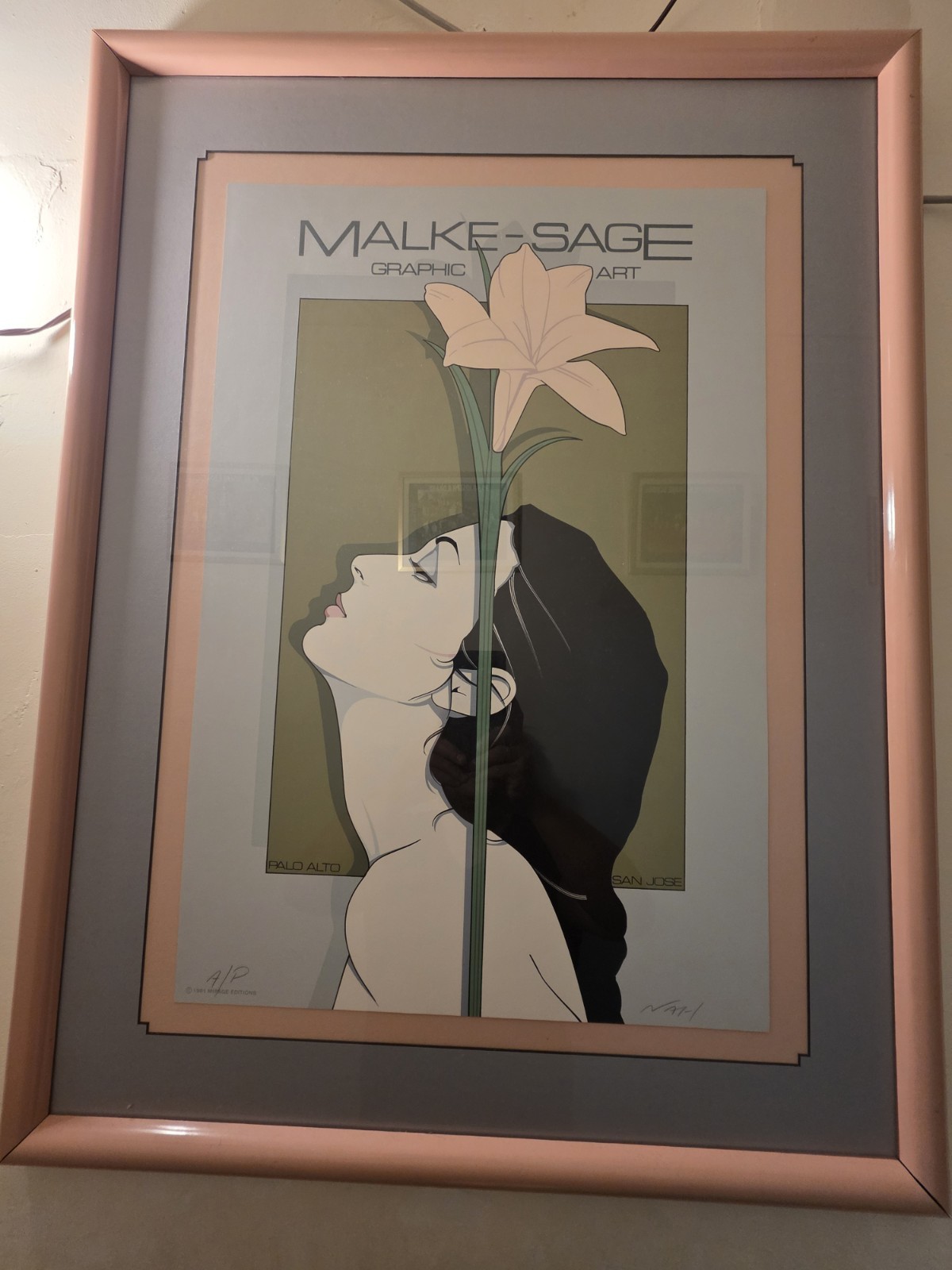 Patrick Nagel Malke-Sage Graphic Art Original Serigraph 1981 Palo Alto San Jose