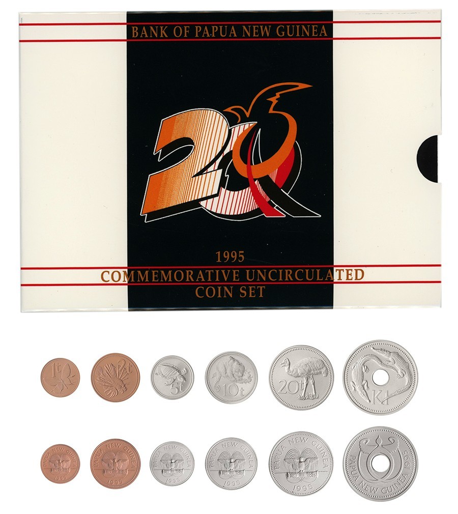 Papua New Guinea 1 Toea - 1 Kina 6 Pieces Set, 1995, KM #1-6, Mint