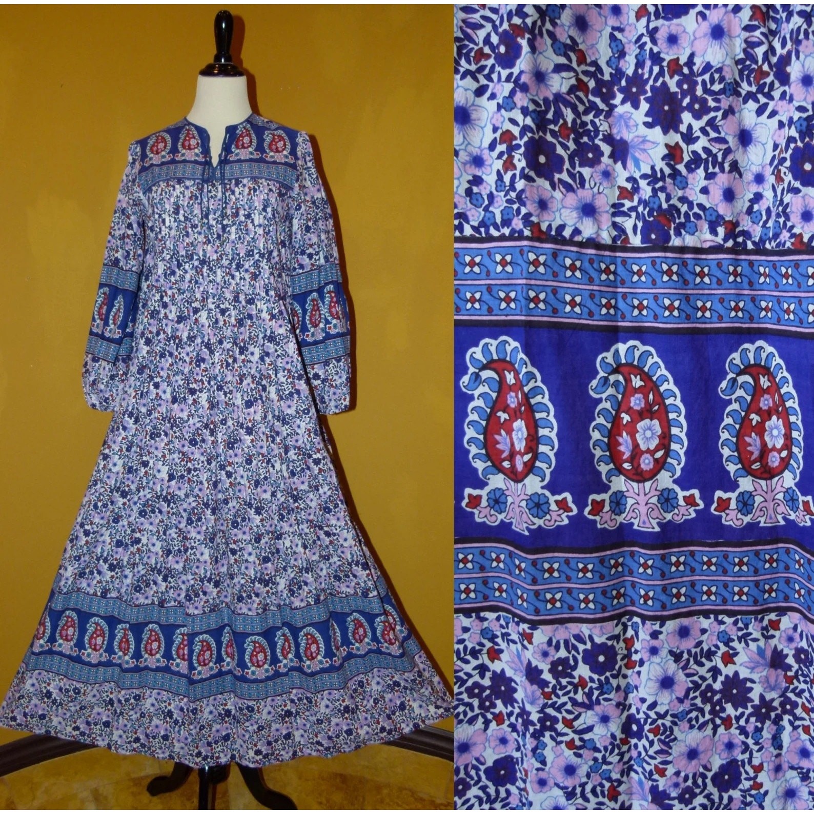 SPECTACULAR VINTAGE 70’s BLOCK PRINT INDIAN COTTON FESTIVAL BOHO MAXIDRESS SPECTACULAR VINTAGE 70’s BLOCK PRINT INDIAN COTTON FESTIVAL BOHO MAXIDRESS