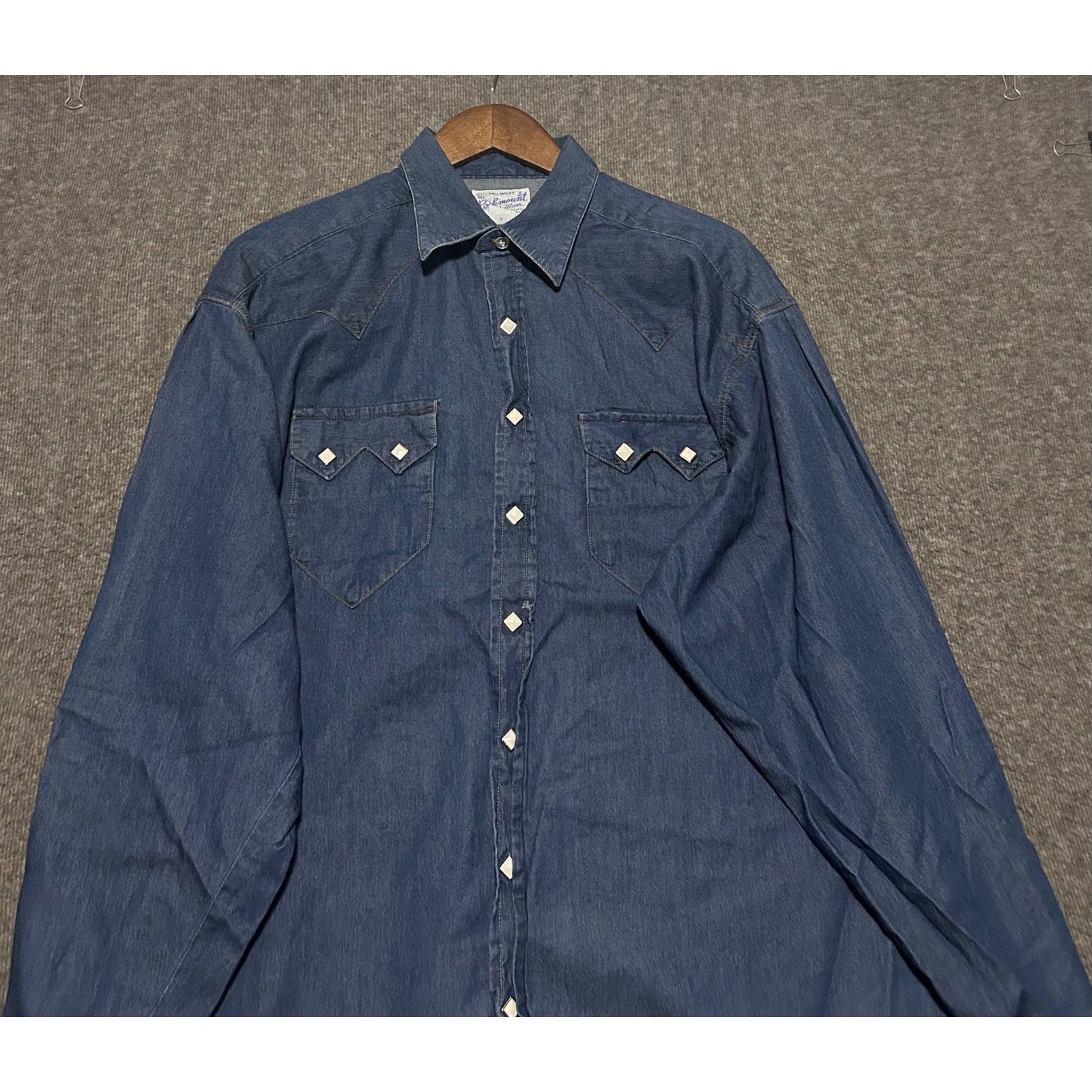 Rockmount Ranch Wear Men\'s Tru-West denim Snap Vintage Shirt Size L Made in USA