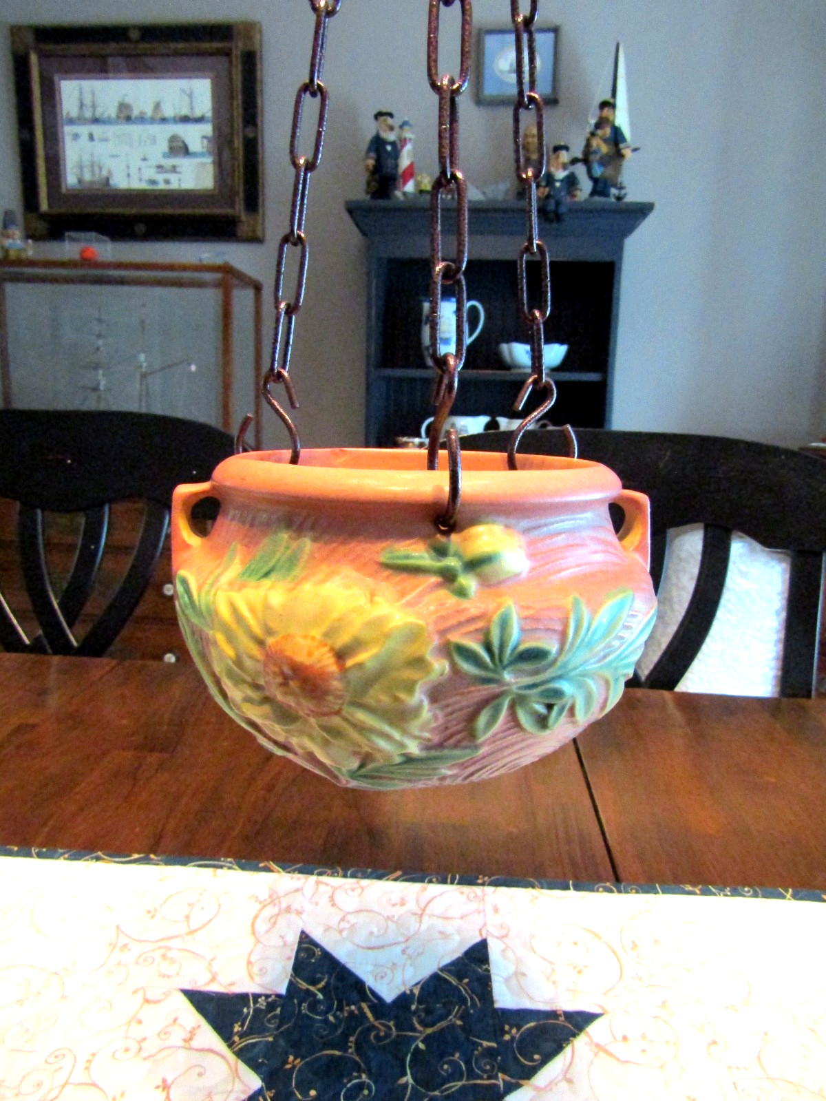 Vintage Roseville Pottery / Pink PEONY / HANGING BASKET PLANTER / 467-5 / 1942