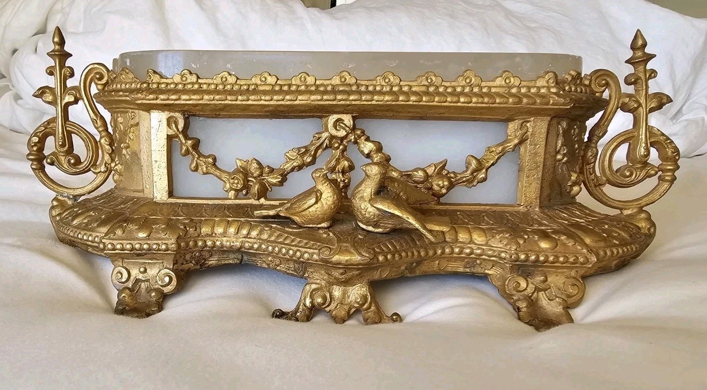 Antique French Gilt Marble Riser Clock Base Bird Floral Design
