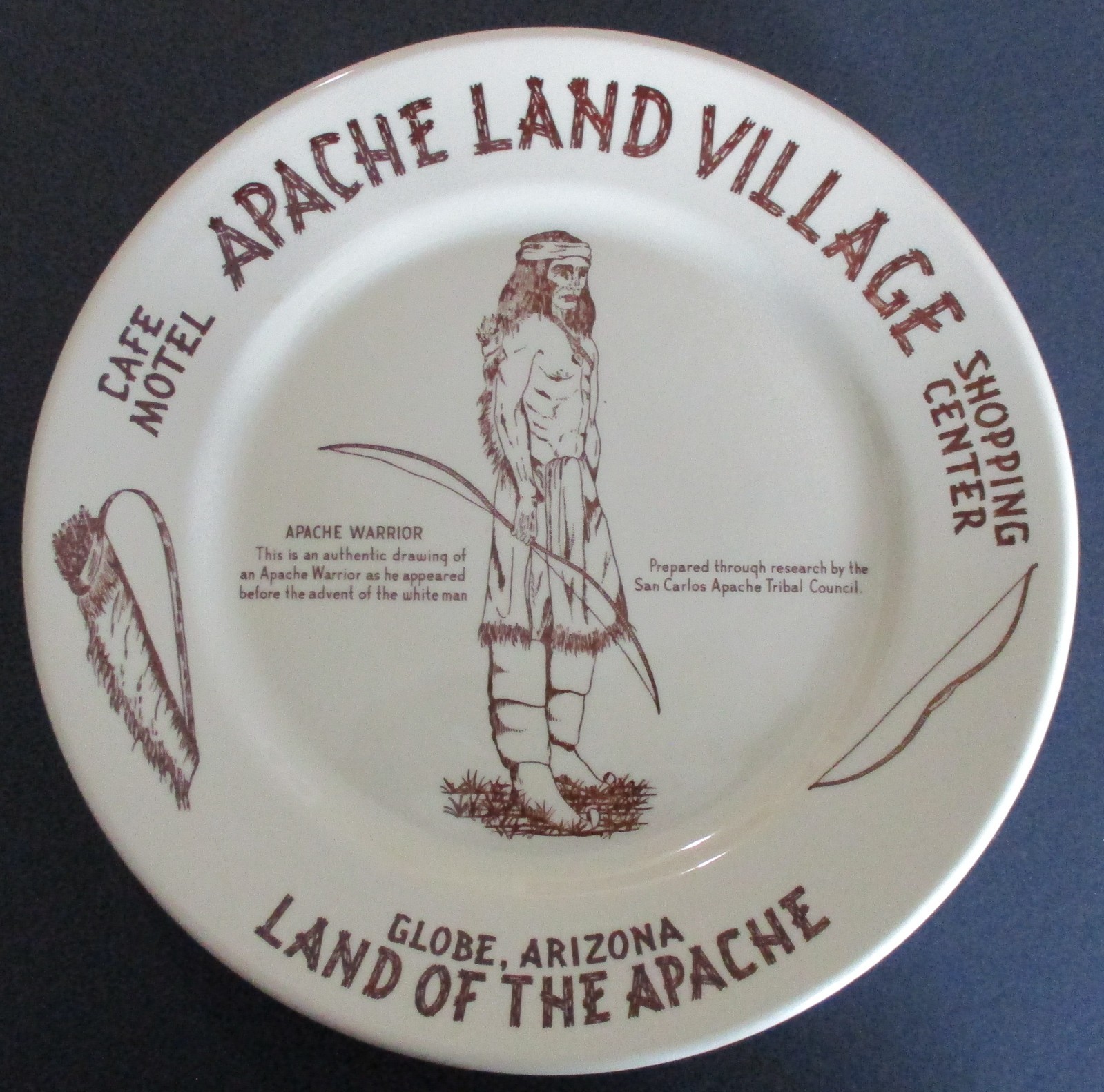 1954 Souvenir Wallace China Large Plate Apache Land Village Globe Arizona