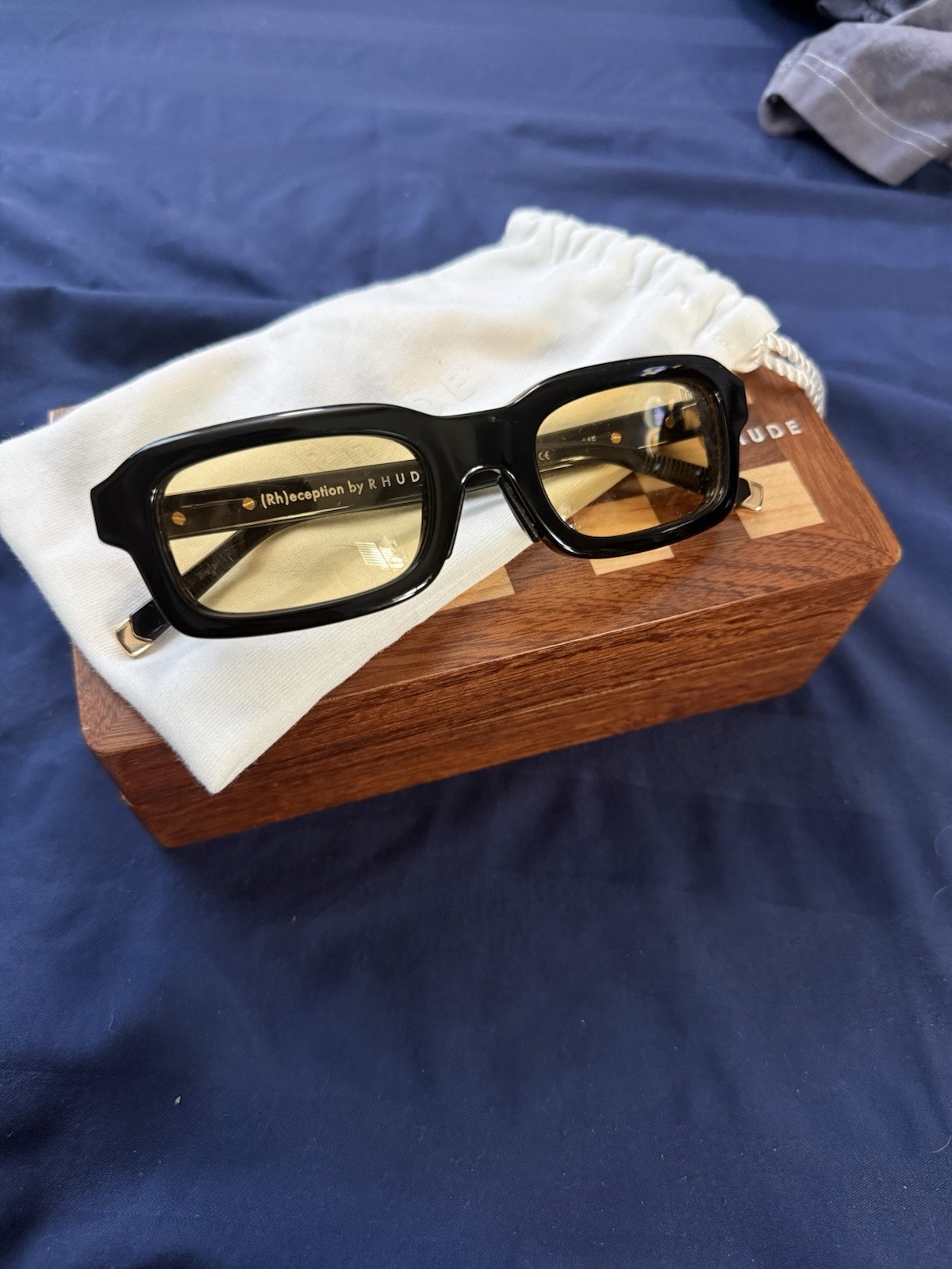 Rare RHUDE Steve Sunglasses Men\'s Black Frame with Yellow Lenses