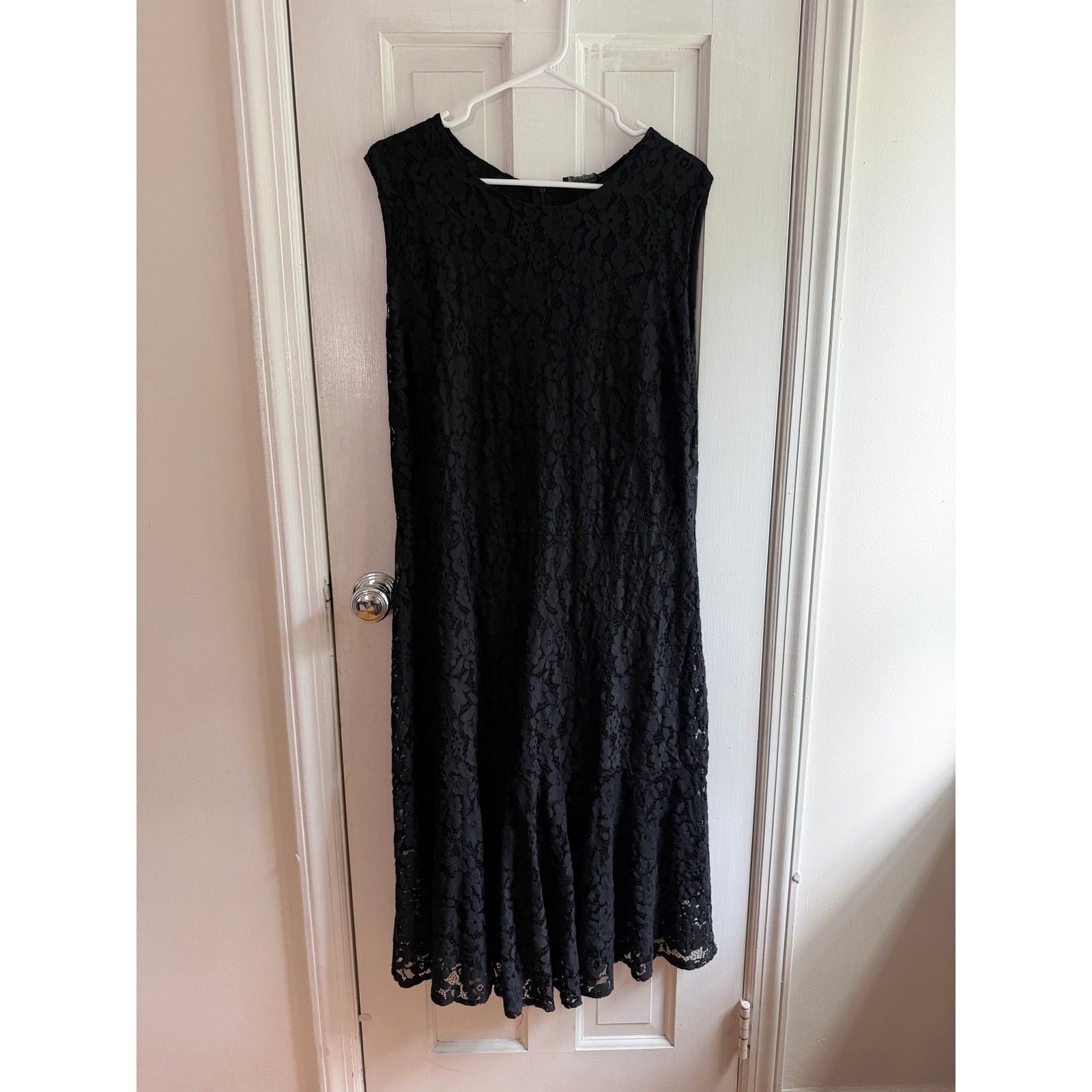 Nota Batida Italy Black Floral Lace Dress XL Sleeveless Midi