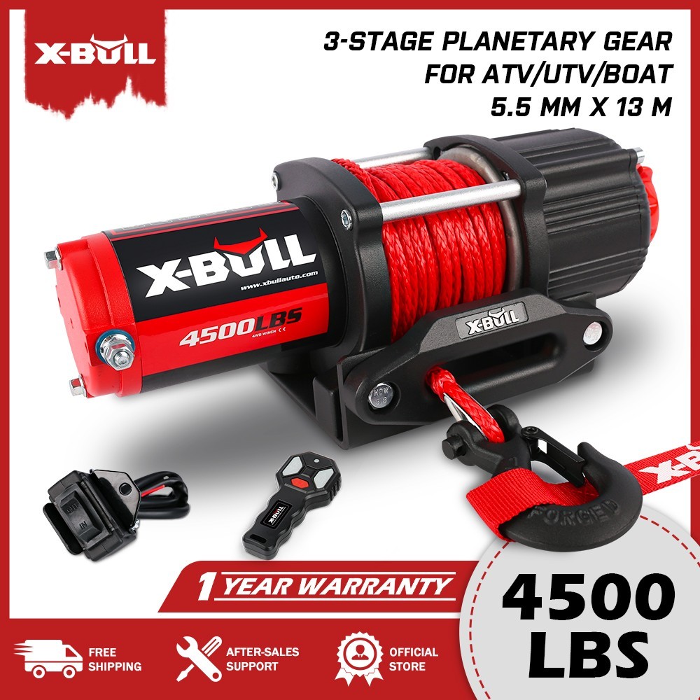X-BULL ATV UTV Winch 4500LBS 12V Electric 4WD Synthetic Rope Tow Boat 4x4