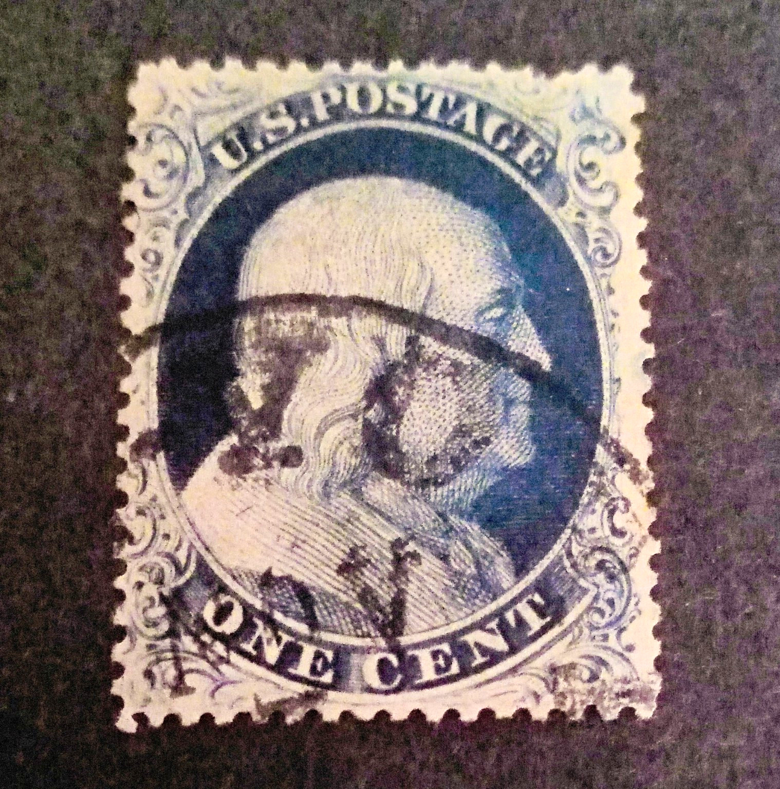 U.S. Stamp of 1857, 1¢ Franklin blue Scott #22. PSE certificate CV $2000.00