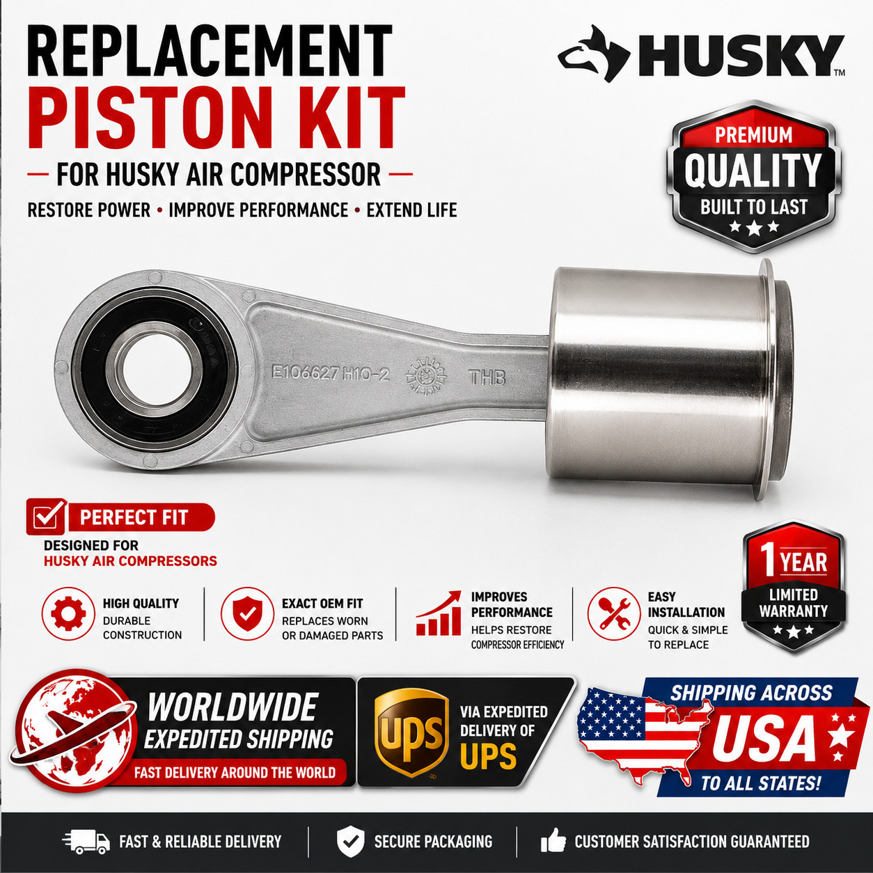 Replacement Piston Kit Husky Air Compressor Made diecast aluminum for durability Replacement Piston Kit Husky Air Compressor Made diecast aluminum for durability