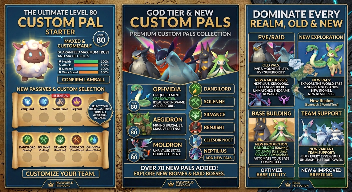 Palworld 1.0 10 Pals Max Level & Stats Custom Passives [PC-PLAYSTATION-XBOX]