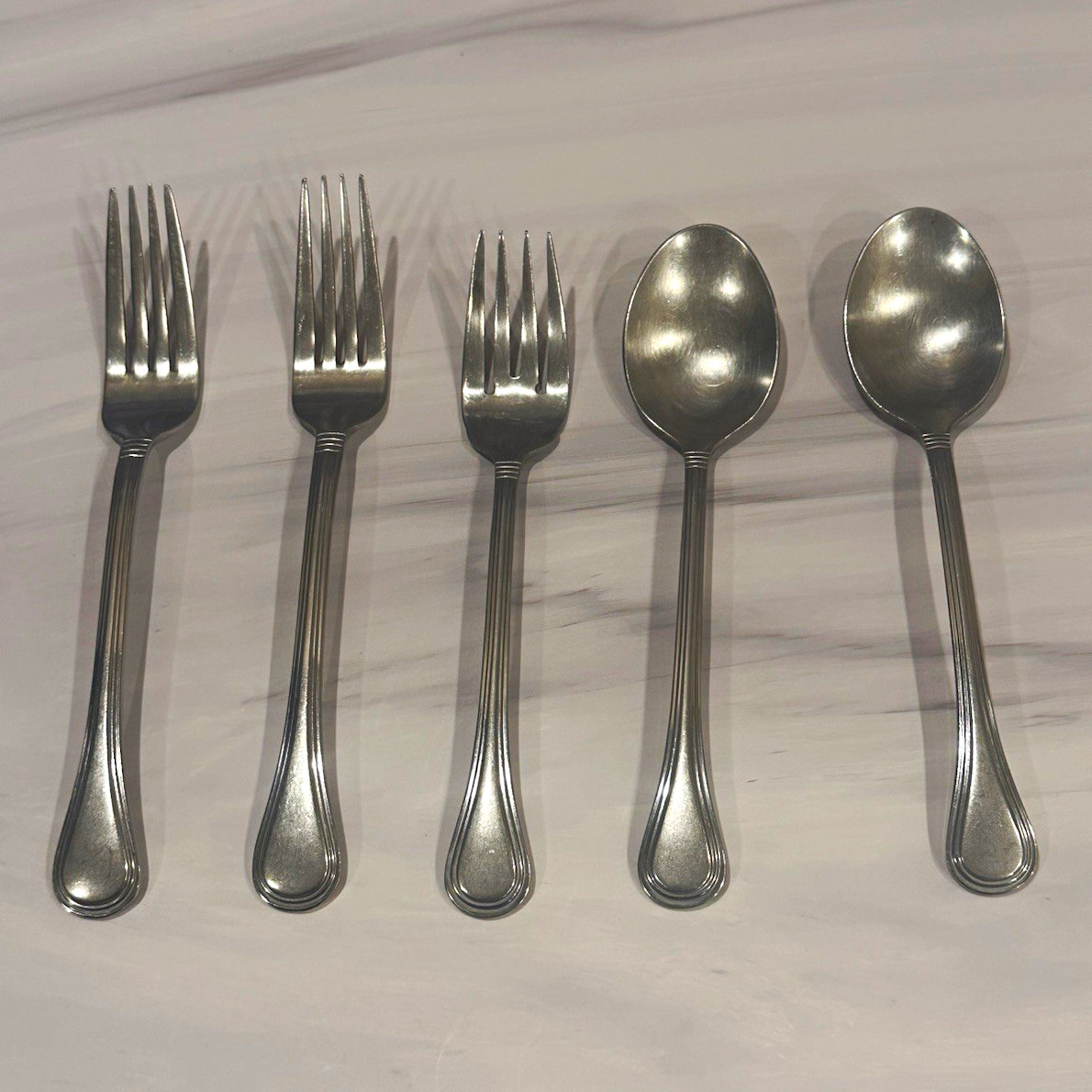 Pfaltzgraff PASSAGE Stainless Steel Flatware Glossy Vertical Lines - Lot of 5