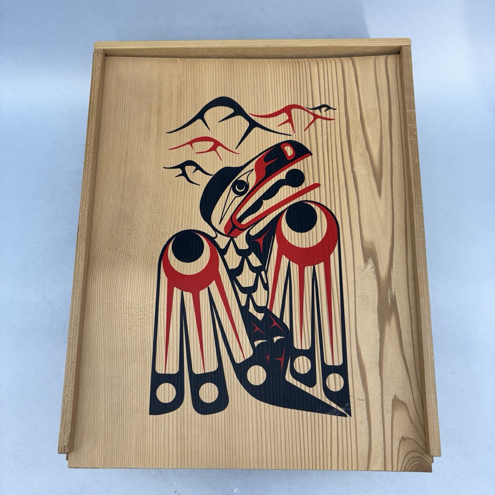 Haida Gwaii Native Cedar Wood Thunderbird Symbol Storage Painted 12” Trinket Box