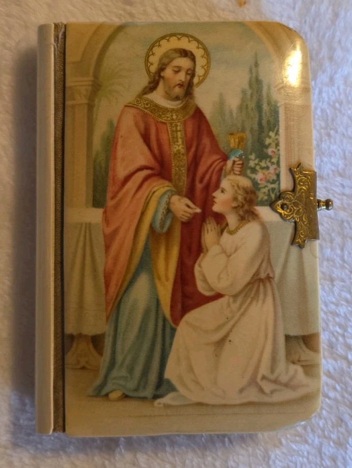 Antique Catholic c 1900 Key of Heaven Celluloid Prayer Book Gilt Edges 4x3 Jesus