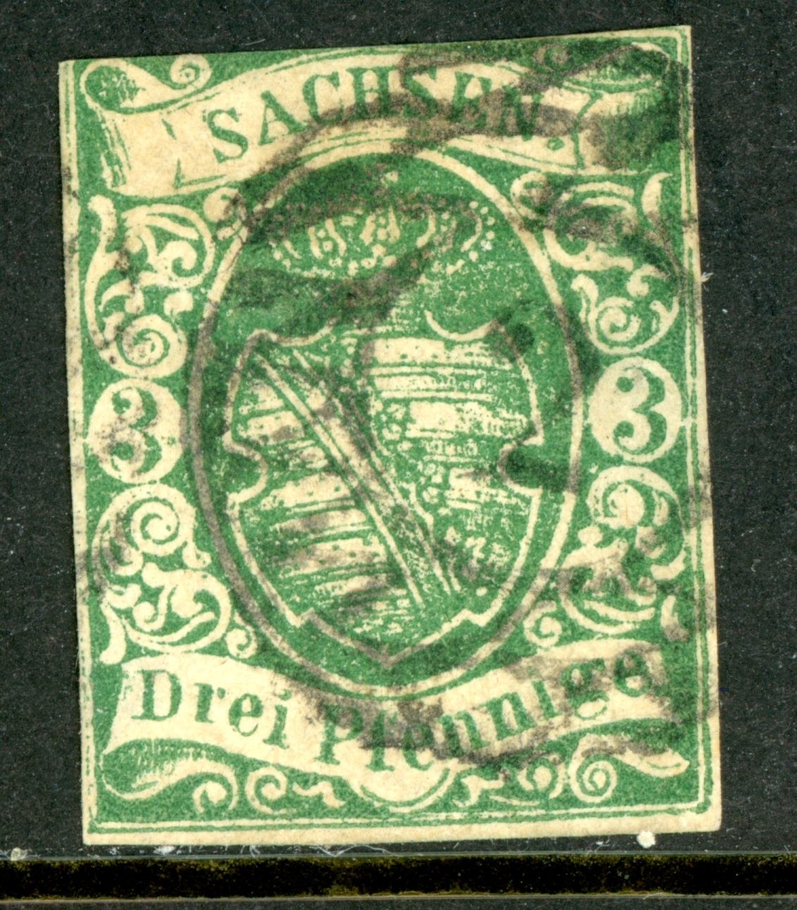 Germany 1851 Saxony 3pfg Green Scott #2 VFU K862