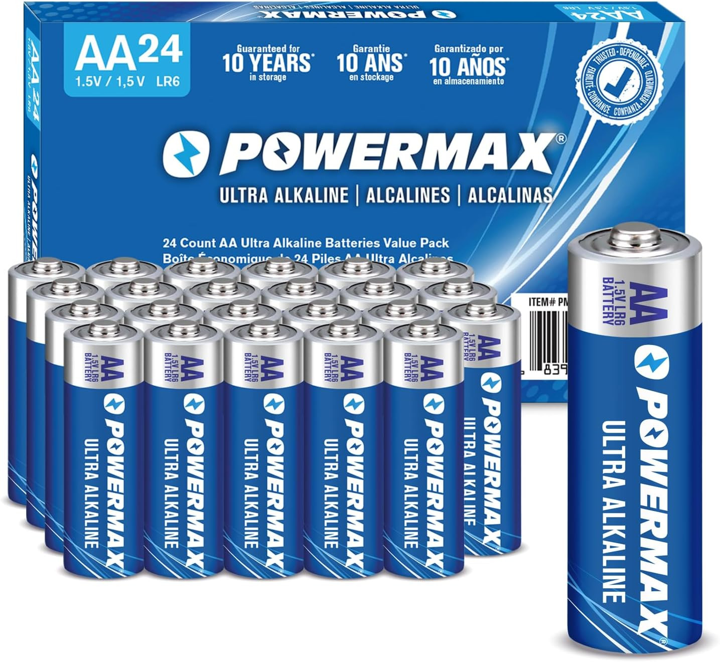 Powermax 24-Count AA Batteries, Ultra Long Lasting Alkaline Battery, 10-Year