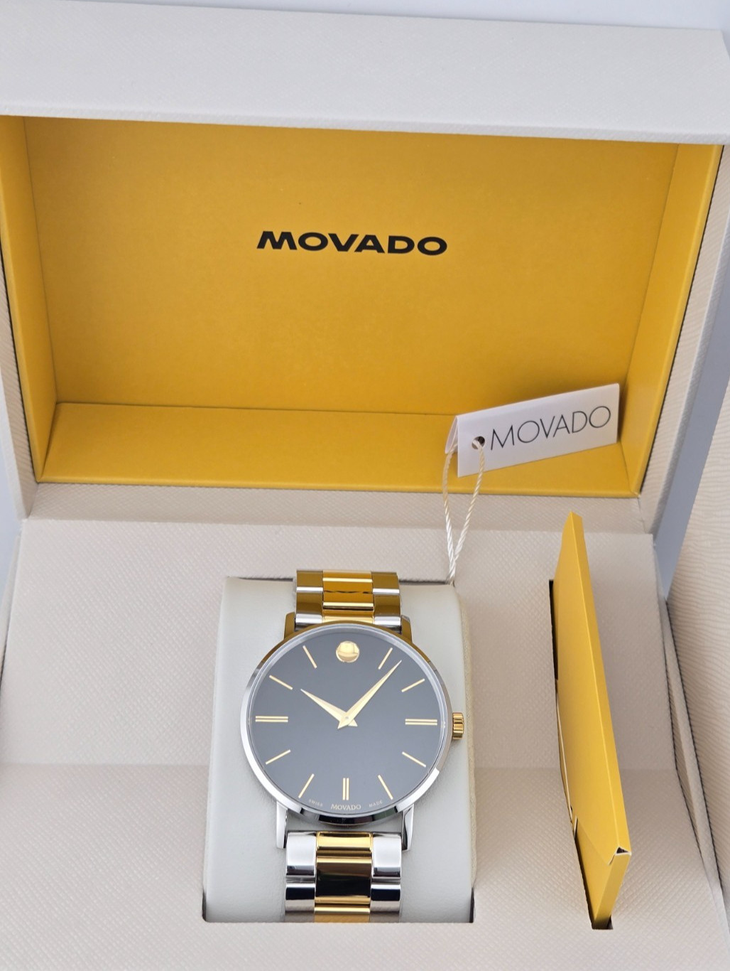 $995 MSRP | Movado Museum Classic Men\'s Black Dial Two Tone Watch - 0607986 NEW