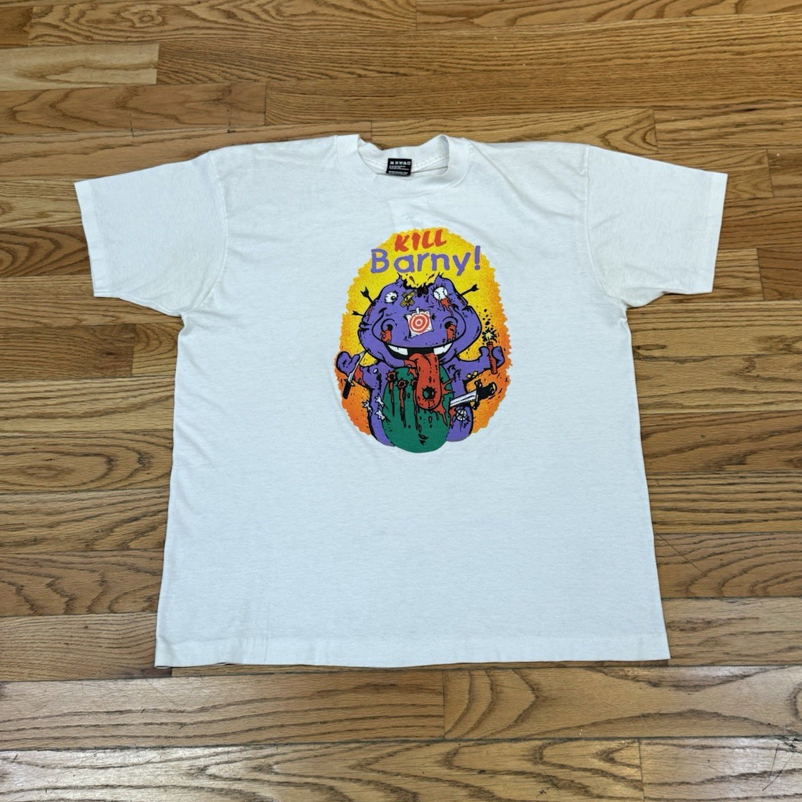 Vintage 1990s Rare “Kill Barny” Barney Parody T Shirt Size XL 23x28 Vintage 1990s Rare “Kill Barny” Barney Parody T Shirt Size XL 23x28