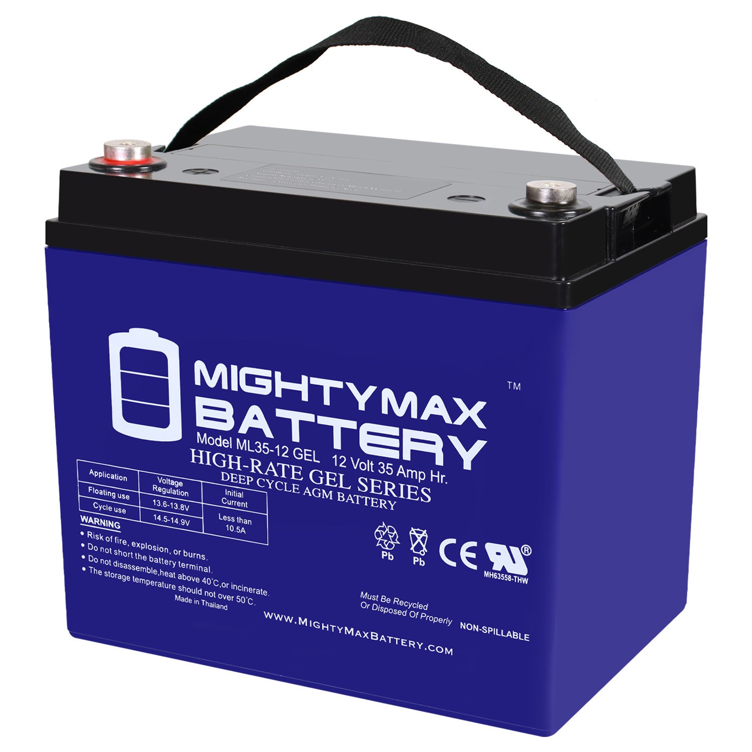 Mighty Max ML35-12 GEL - 12V 35AH GEL, INT Terminal Rechargeable SLA AGM Battery