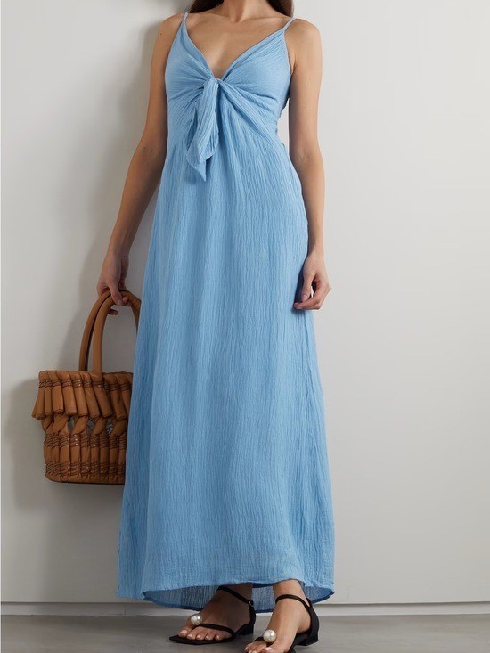 $329 NWT Faithfull the Brand “Verona” Midi Dress in Chambray Blue #2 Sz Medium