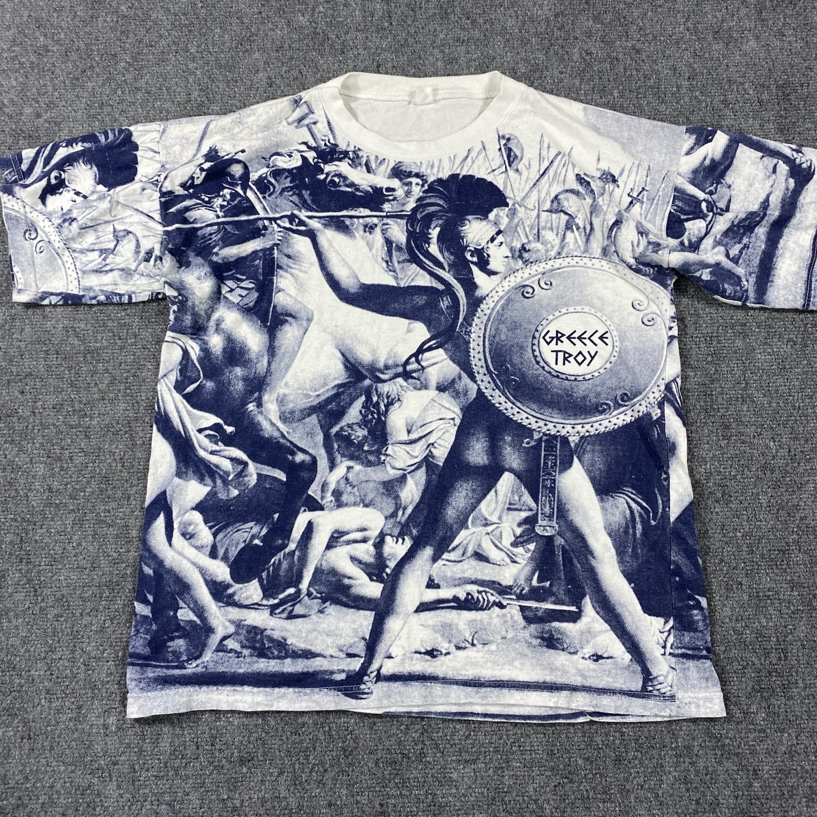 Vintage Greece Troy Shirt Medium All Over Print Soldier Army War Art 90s Vintage Greece Troy Shirt Medium All Over Print Soldier Army War Art 90s