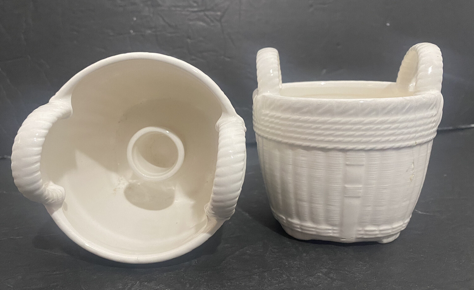 Vtg 1981  Nancy Lopez Candle Holders Cream Bone China Baskets 4\