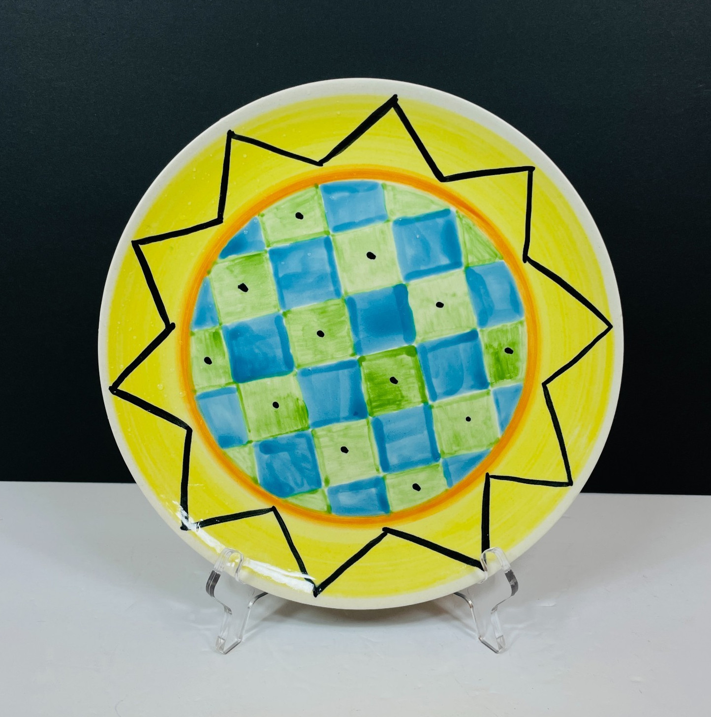 Vintage Hand-painted Ceramic Plate Folk Art Style Honduras 10 inch