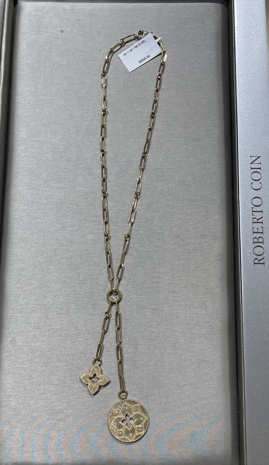 ROBERTO COIN 18K Venetian Princess Diamond Flower & Open Disc Pendant Necklace