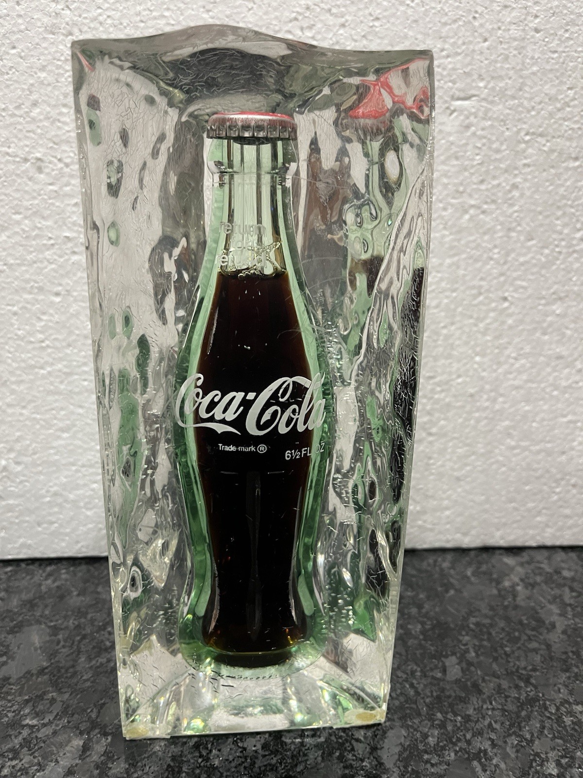 Vintage Coca-Cola 6.5 Oz Bottle Encased in Lucite Acrylic Paperweight 9” Tall Vintage Coca-Cola 6.5 Oz Bottle Encased in Lucite Acrylic Paperweight 9” Tall