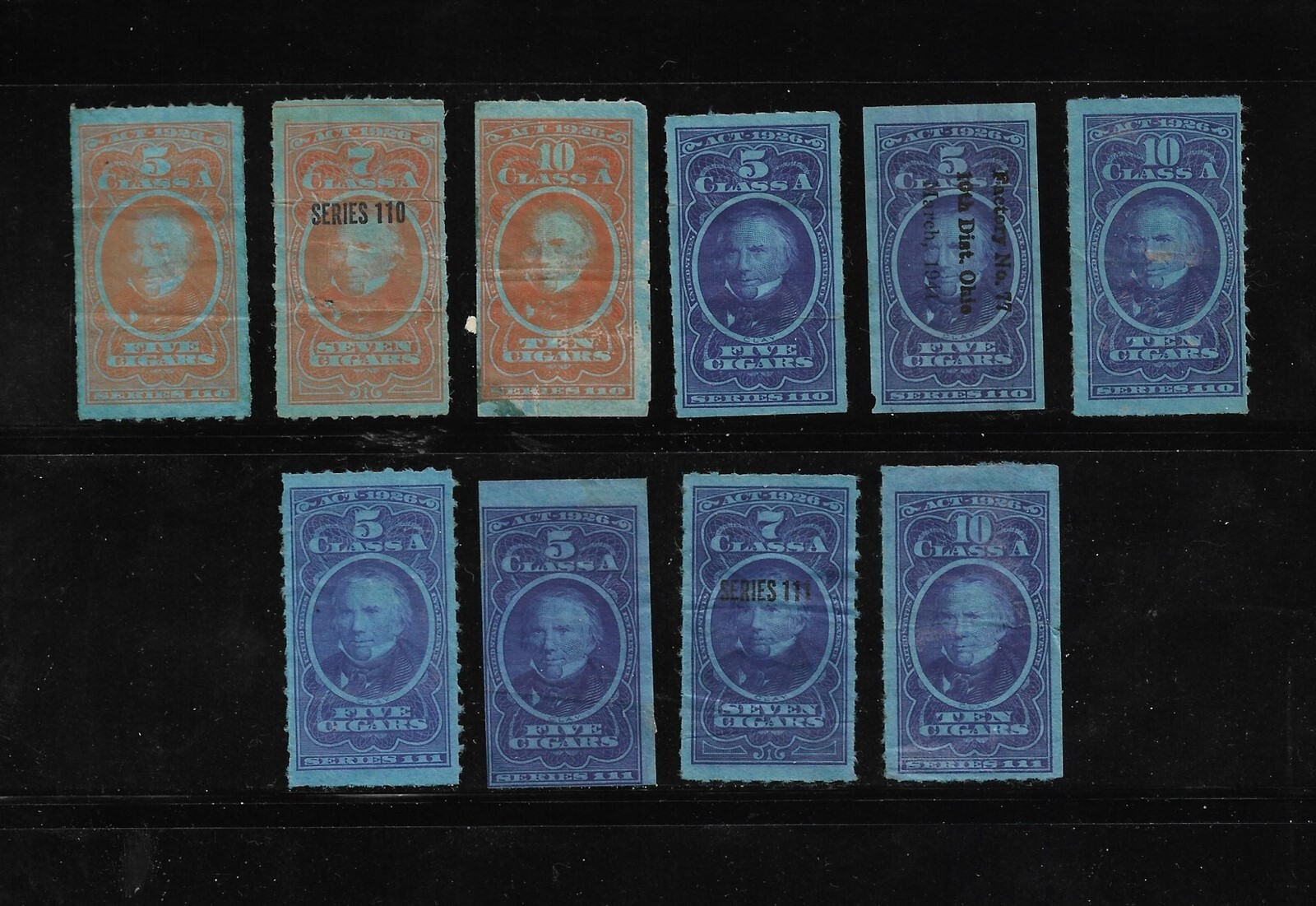 US Revenues: Taxpaid Cigars Stamp Springer TC#s Series 110-111 (1940-41) 10 Diff