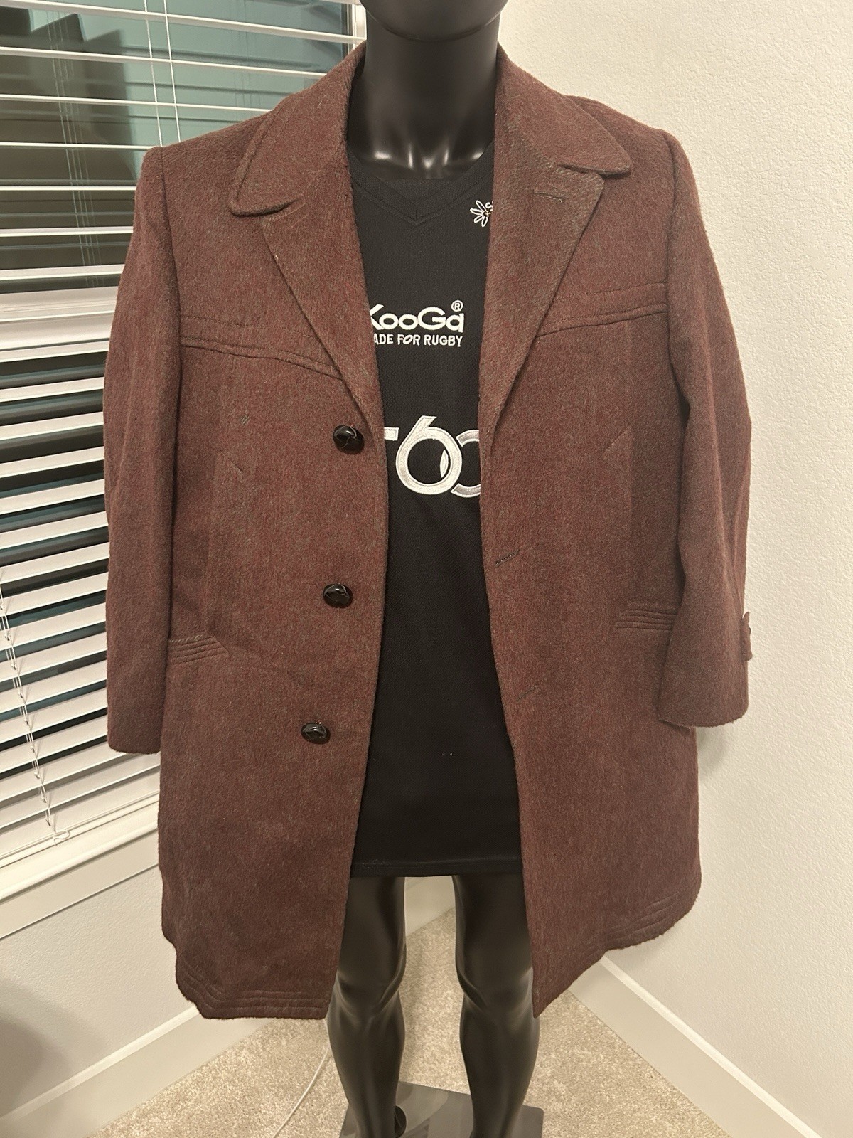 50s Vintage Fosterwear LW Lou Foster Burgundy Wool Overcoat 44S XL rrl Beautiful