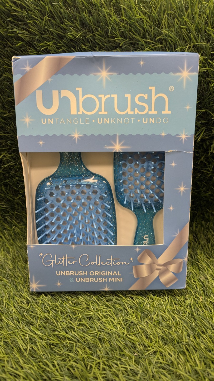 Unbrush BLUE Glitter Collection Detangling Hair Brush Mini Set New NIB