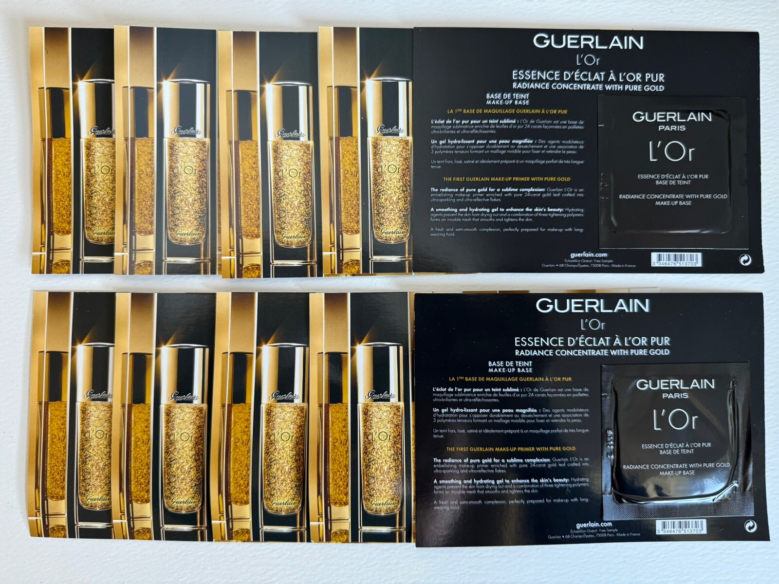 10 X Guerlain L\'Or Radiance Concentrate with Pure Gold Make-up Base 2 ml Each