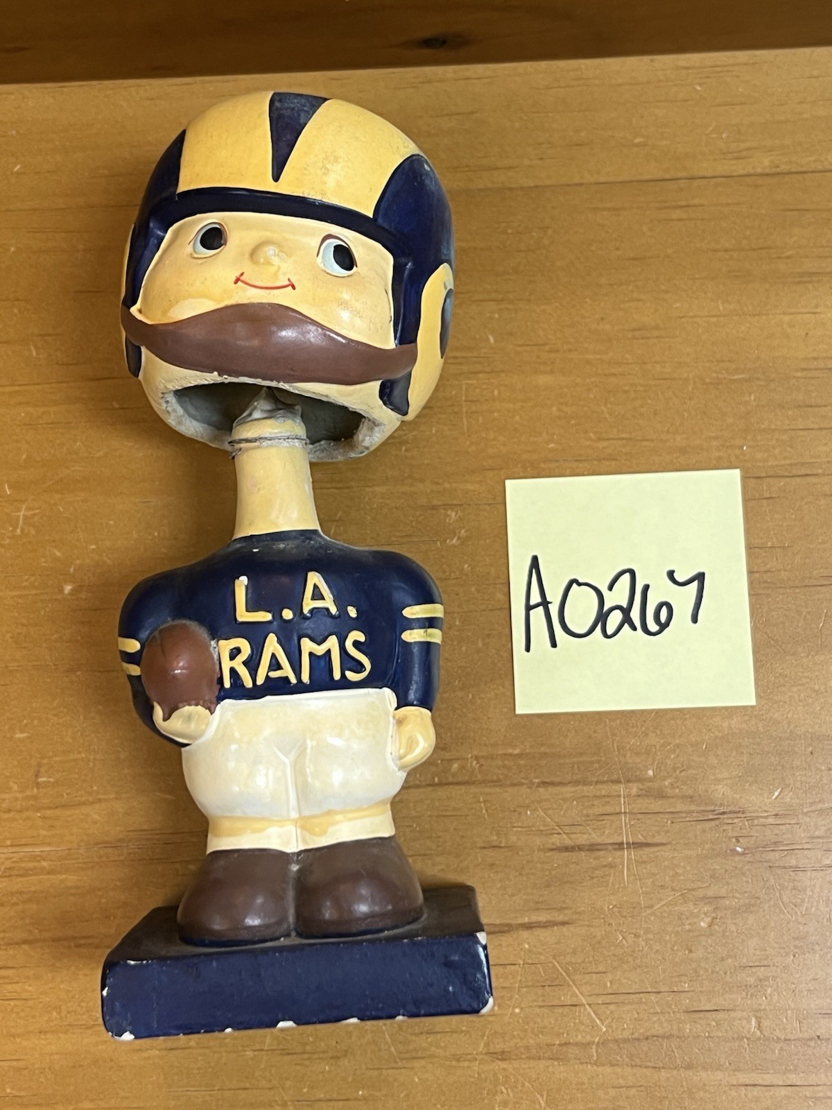 Late 1950\'s Vintage L. A. Rams Wood Base Bobblehead Los Angeles