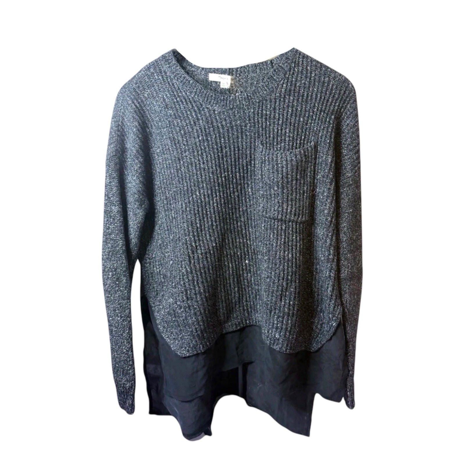 Madewell Women\'s XS Extra Small Marled Knit Layered Sweater Black Gray Pocket