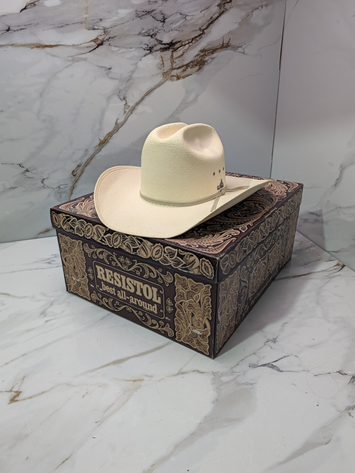 Vintage Resistol ML Leddy NCHA Straw Cowboy Hat 7 3/8 Long Oval Shantung W8167 2