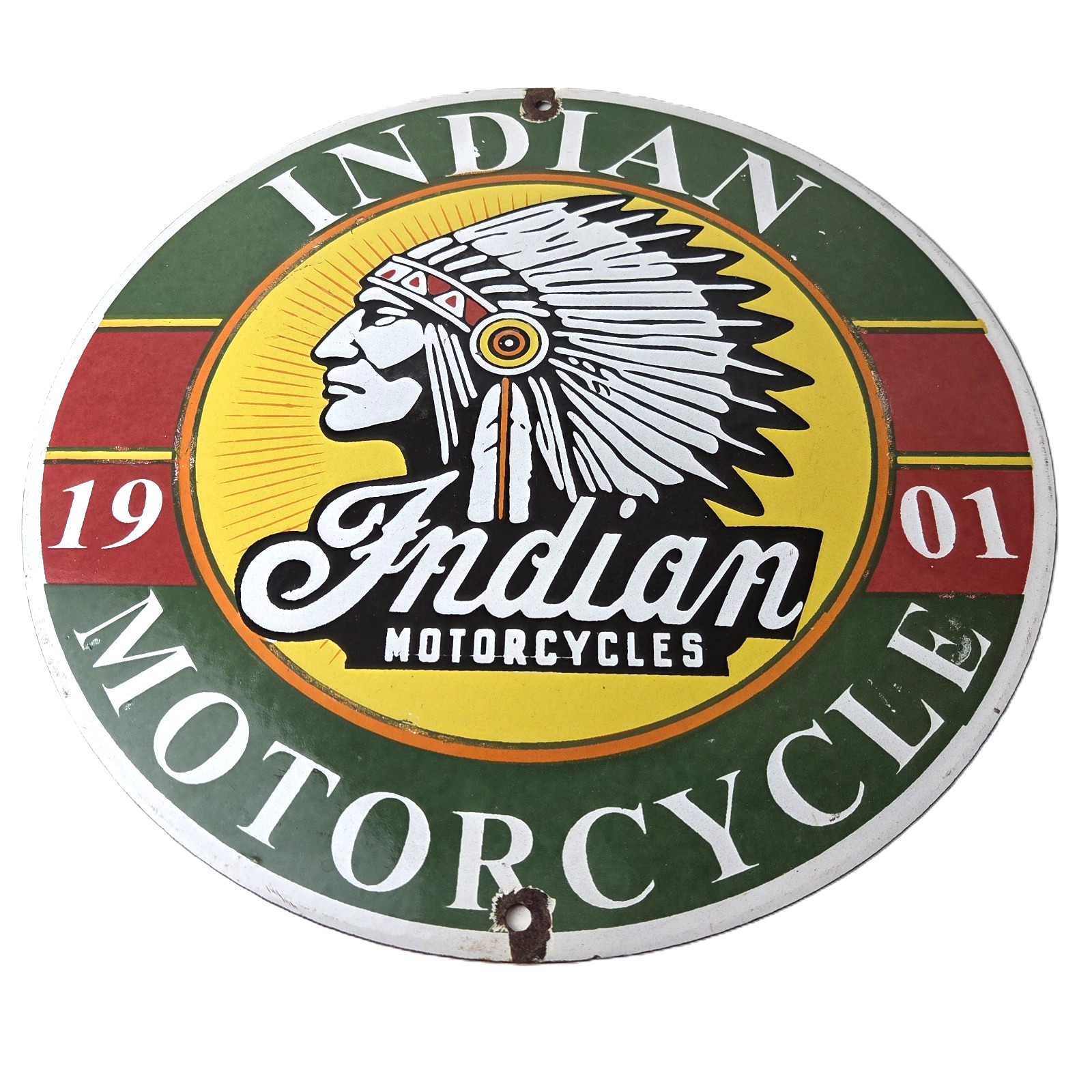 Vintage Indian Motorcycle Sign - Porcelain Gas Station Advertising Dealer Sign