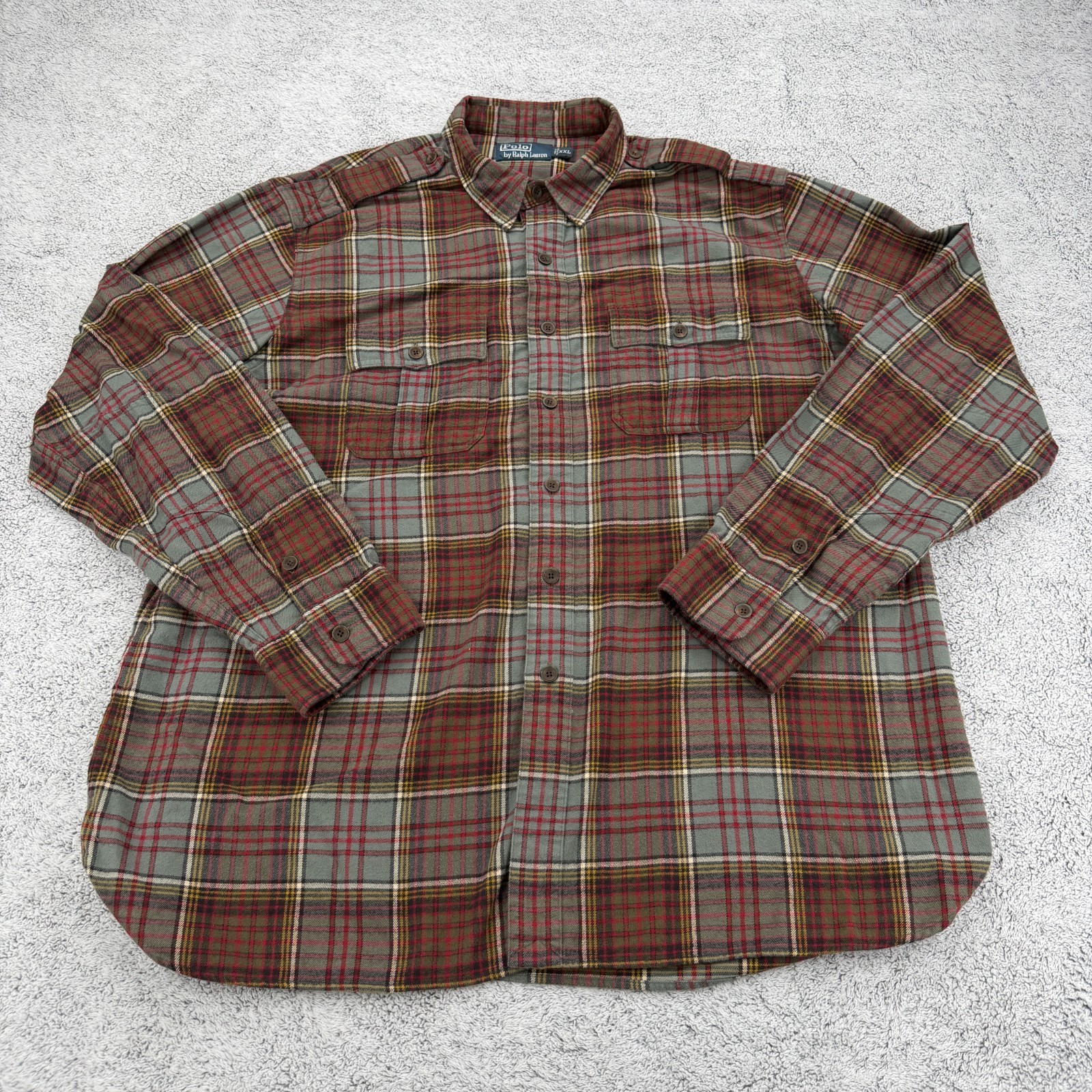 Vintage Polo Ralph Lauren Shirt Men XXL Plaid Military Western Epaulet Workshirt