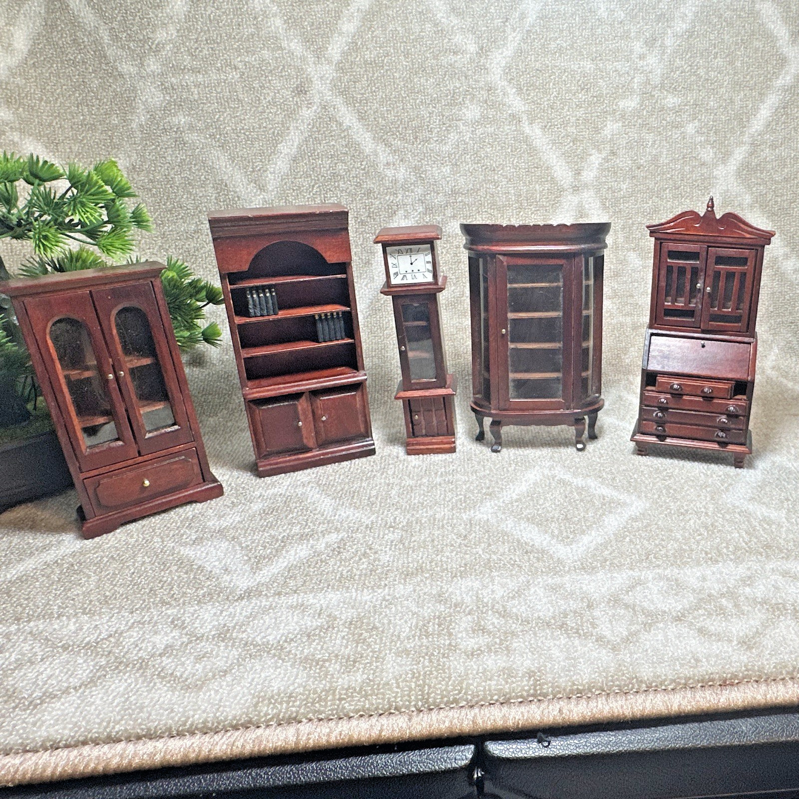 Set of 5  Dollhouse Miniature Furniture Lot Cabinets Clock Desk