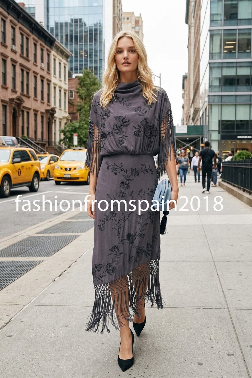 ZARA NEW WOMAN ZW FLORAL EMBROIDERED FRINGE DRESS ASYMMETRIC  LILAC 7521/256/629