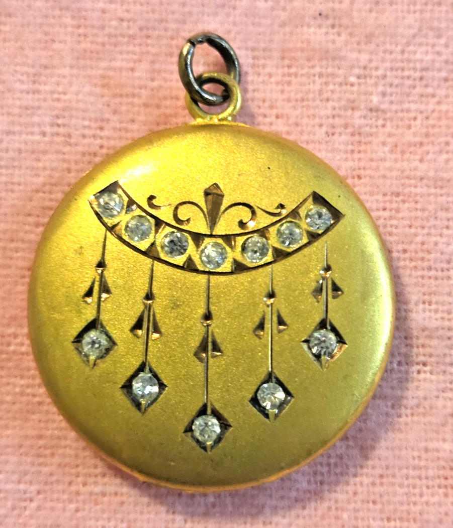 Antique Edwardian Chandelier Fringe Locket Gold Filled Round Paste Rhinestone Antique Edwardian Chandelier Fringe Locket Gold Filled Round Paste Rhinestone