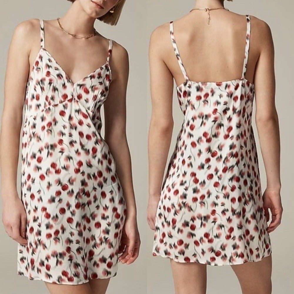 NWT J. Crew Soft shine slip dress in blurry cherry print Size M #R20