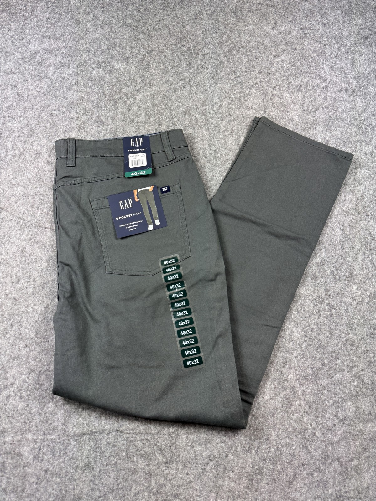 GAP 5 Pocket Pants Mens 40x32 Gray Slim Fit Stretch Twill Classic Style NWT