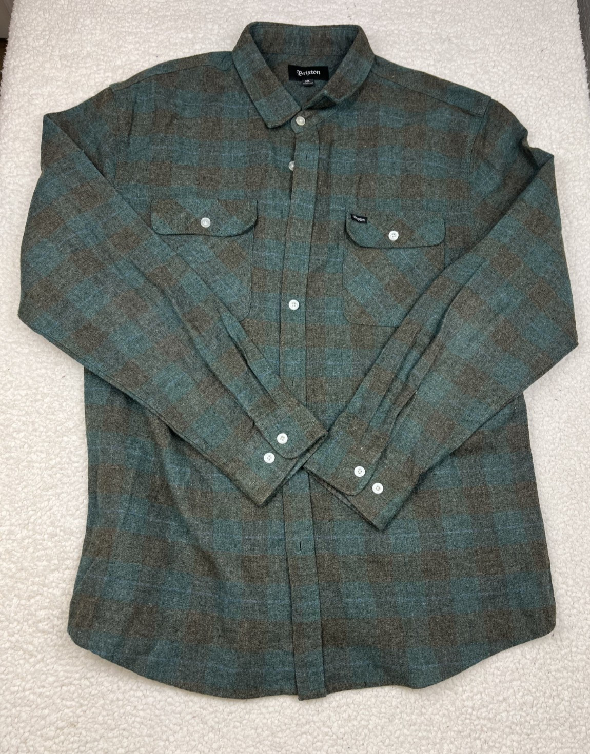 Brixton Bowery Flannel Shirt Men XL Green Plaid Standard Fit Chest Pockets