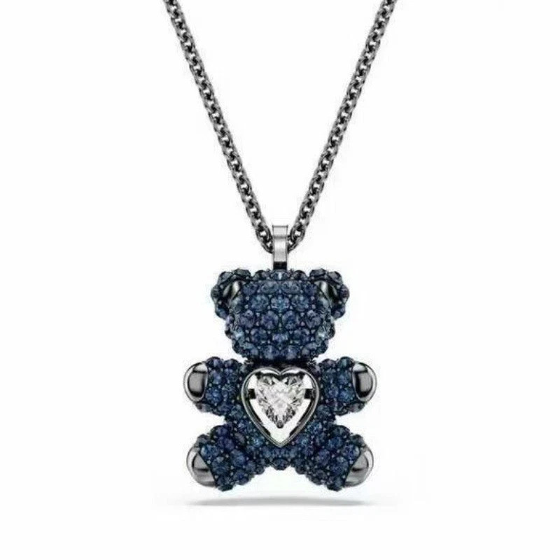 Swarovski crystal teddy bear necklace for women, featuring a beating heart Swarovski crystal teddy bear necklace for women, featuring a beating heart