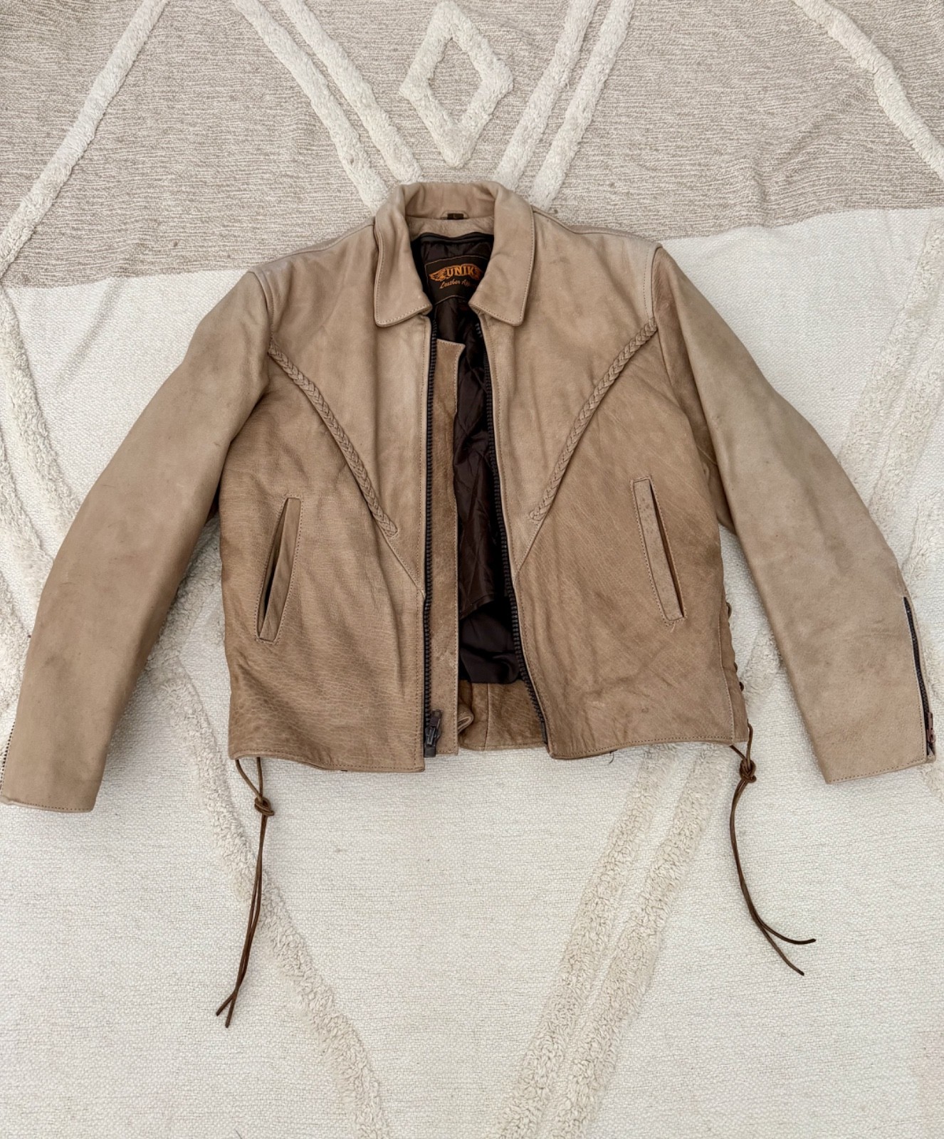 Vintage UNIK Leather Western Moto Jacket-Taupe Braided Leather