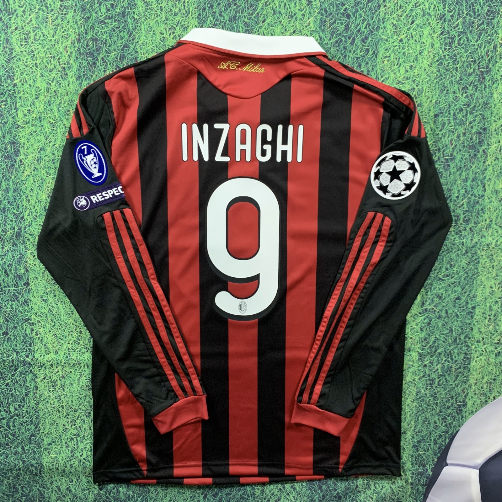 Inzaghi AC Milan 09-2010 Long Sleeve Home Jersey | Retro Shirt | Mens Small- NEW