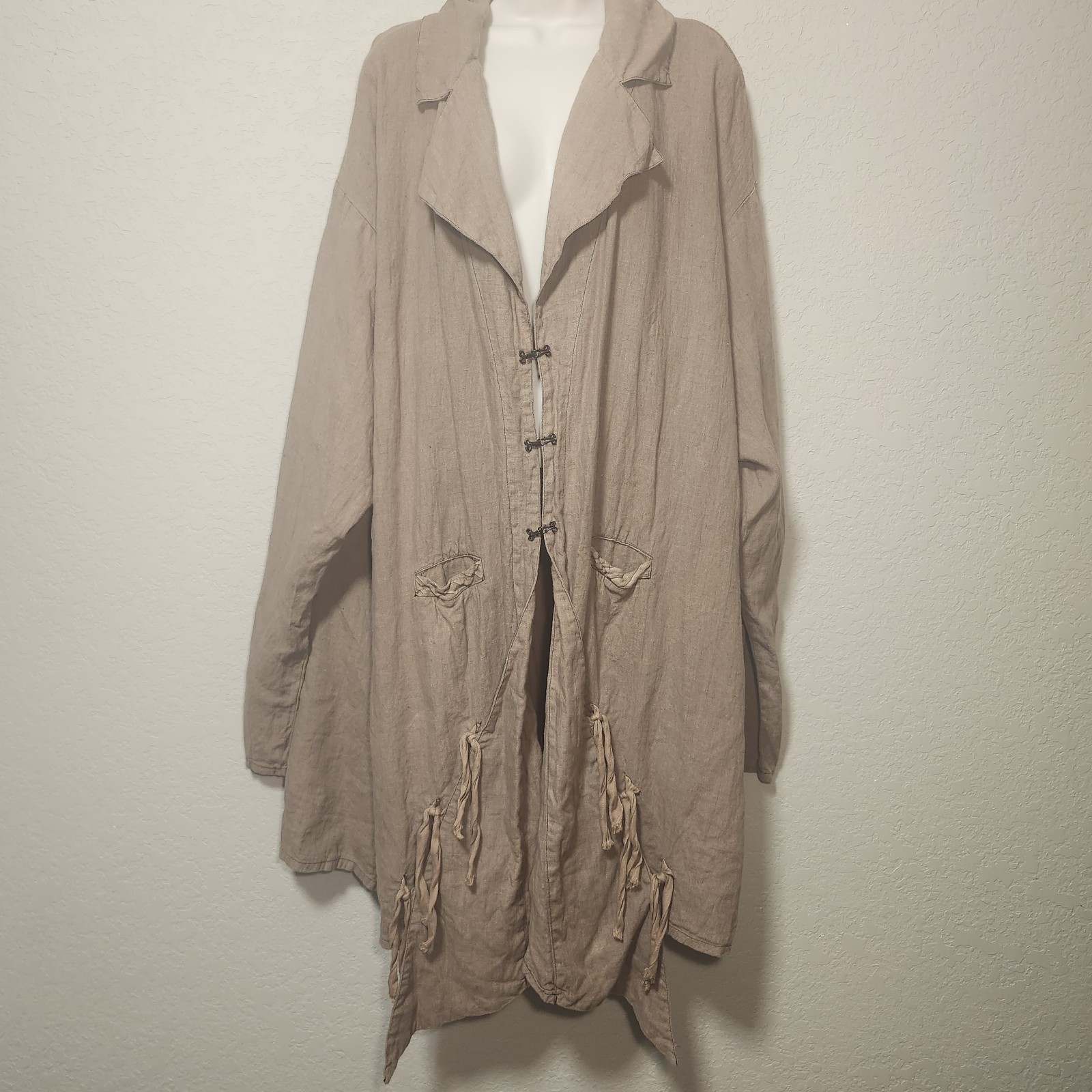 Cynthia Ashby Duster Jacket XL Light Brown Linen Lagenlook Asymmetrical Artisan Cynthia Ashby Duster Jacket XL Light Brown Linen Lagenlook Asymmetrical Artisan
