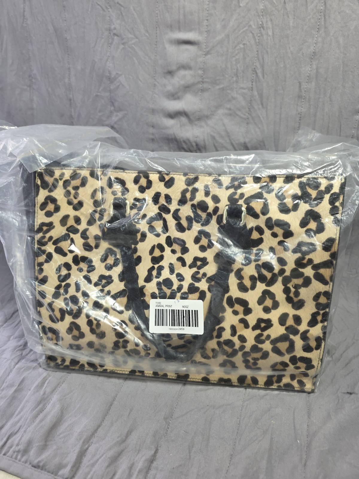 Chico\'s Animal Print Leopard Tote with Clasp, Double Handles, Inner Pockets, Go…