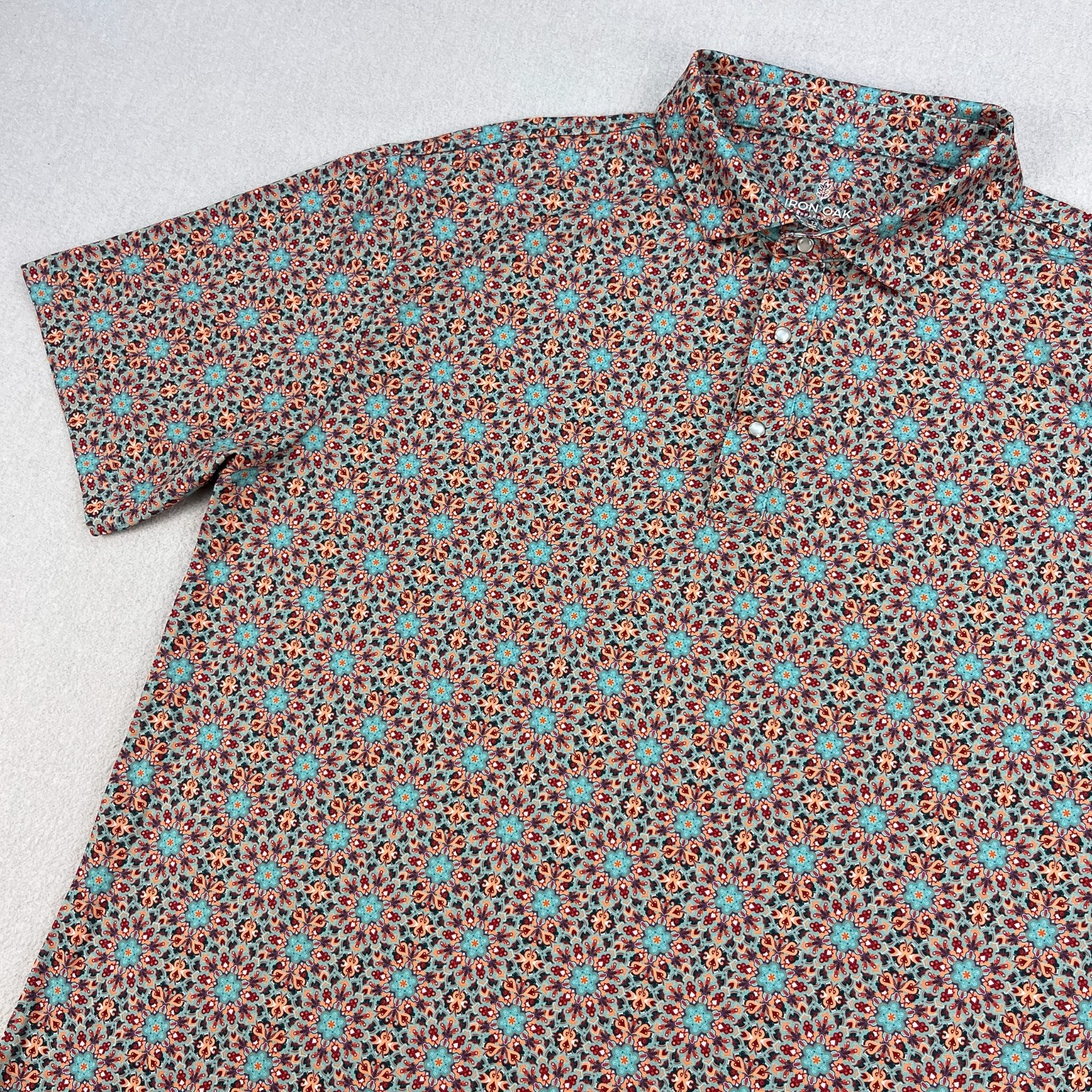 Iron Oak Apparel Polo Shirt Mens XL Blue Kaleidoscope Pearl Snap Psychedelic